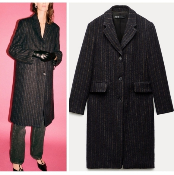 New Zara Manteco Wool Striped Coat ZW Collection 8912/760 Size XL - Picture 1 of 17